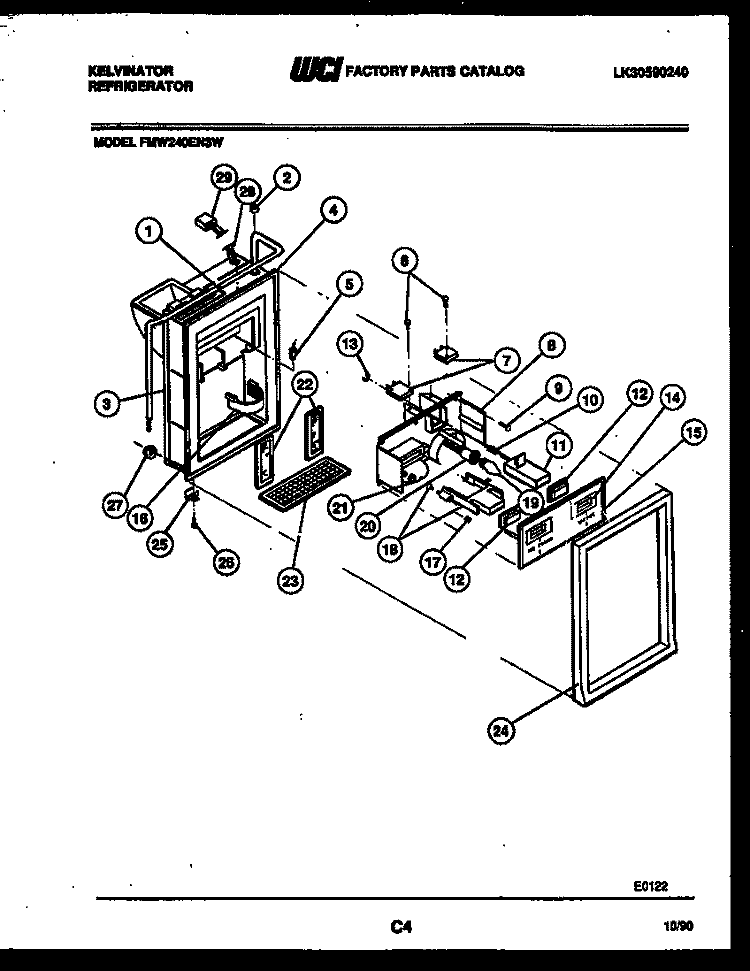 ICE DOOR, DISPENSER AND WATER TANK Diagram and Parts List for FMW240EN3D  Kelvinator Refrigerator