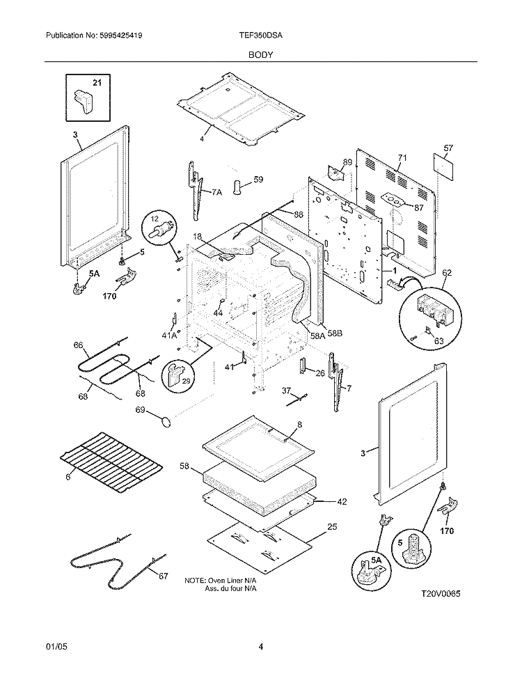 BODY Diagram and Parts List for TEF350DSA  Tappan Range
