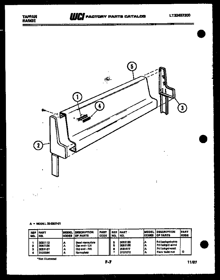 BACKGUARD Diagram and Parts List for 32-2207-23-01  Tappan Range