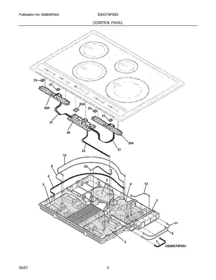 CONTROL PANEL Diagram and Parts List for E30IC75FSS3  Electrolux Cooktop
