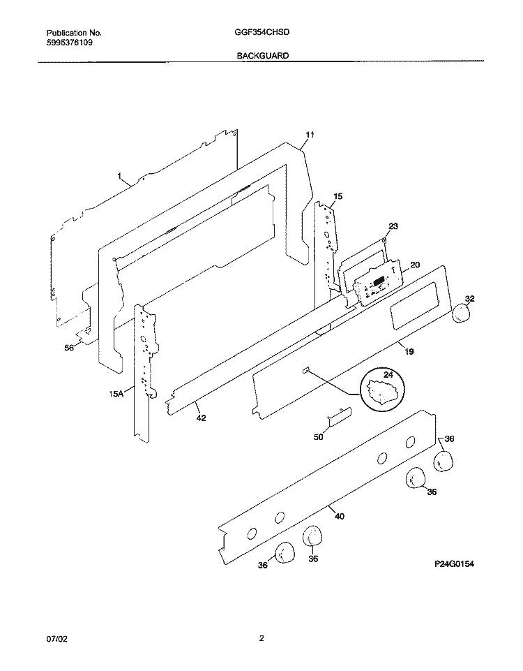 BACKGUARD Diagram and Parts List for GGF354CHSD  Gibson Range