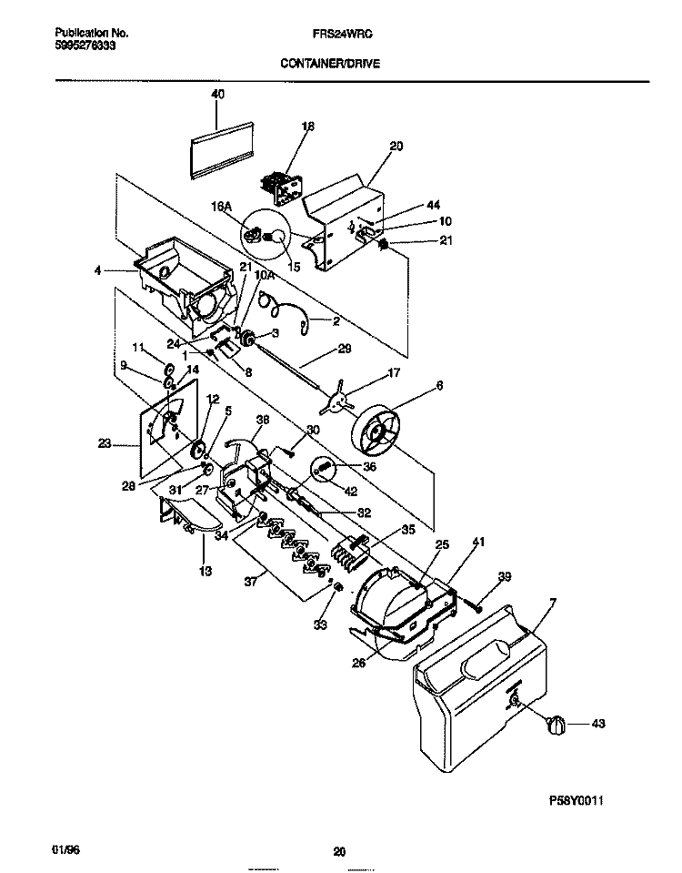 CONTAINER / DRIVE Diagram and Parts List for FRS24WRCD2  Frigidaire Refrigerator