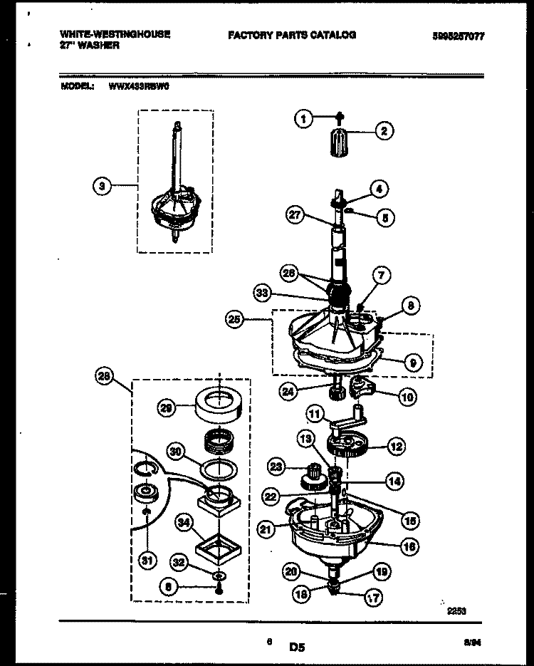 TRANSMISSION PARTS Diagram and Parts List for WWX433RBW0  Frigidaire Washer