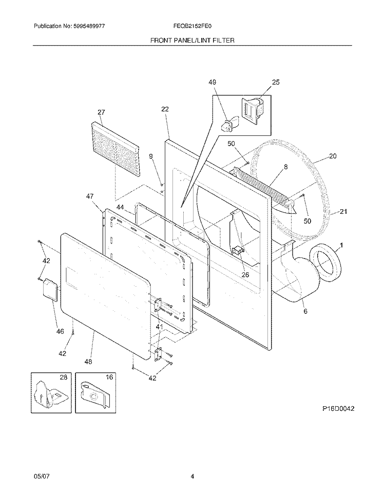 FRONT PANEL / LINT FILTER Diagram and Parts List for CDEC100FW0  Crosley Dryer