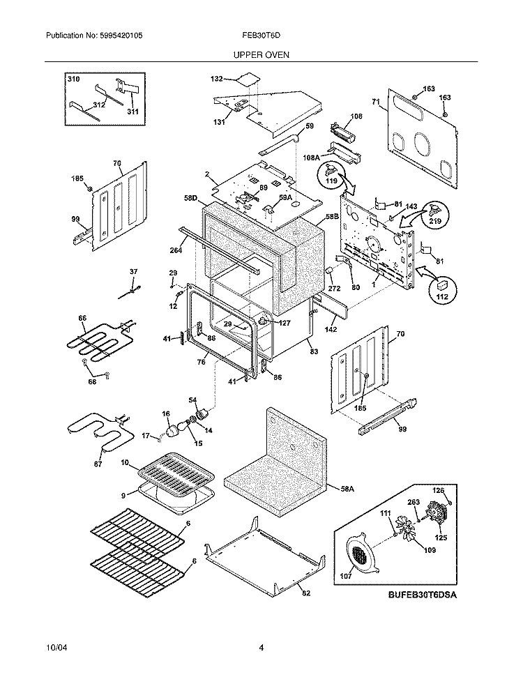 UPPER OVEN Diagram and Parts List for FEB30T6DQA  Frigidaire Wall Oven