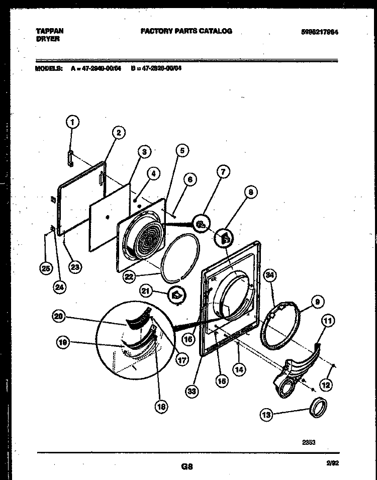 DOOR PARTS Diagram and Parts List for 47-2848-00-04  Tappan Dryer