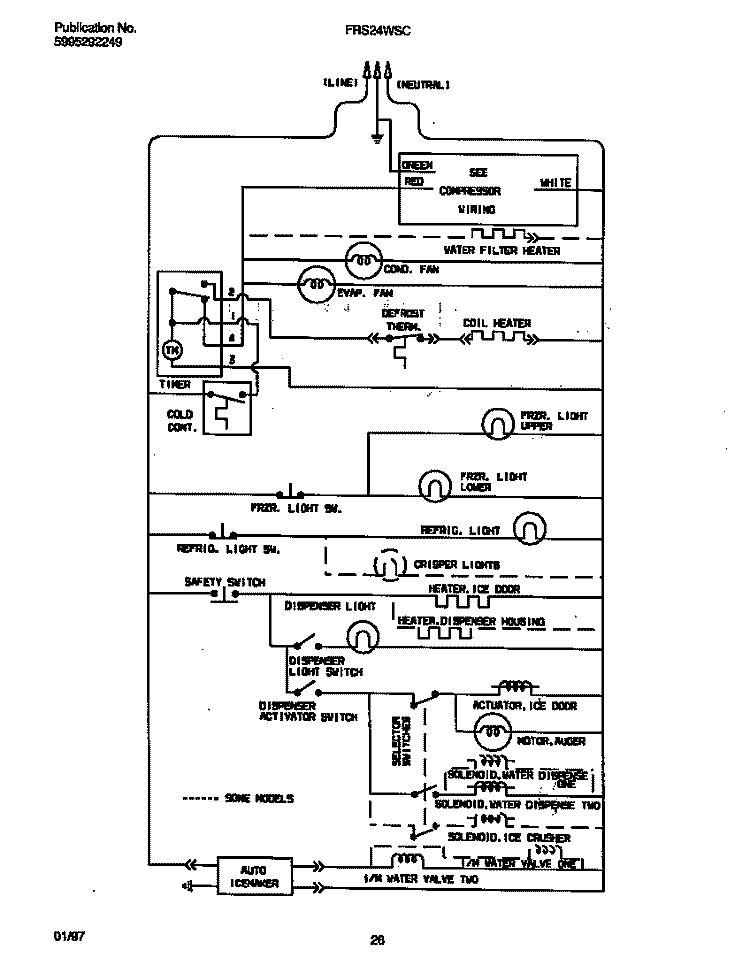 WIRING DIAGRAM Diagram and Parts List for FRS24WSCB5  Frigidaire Refrigerator