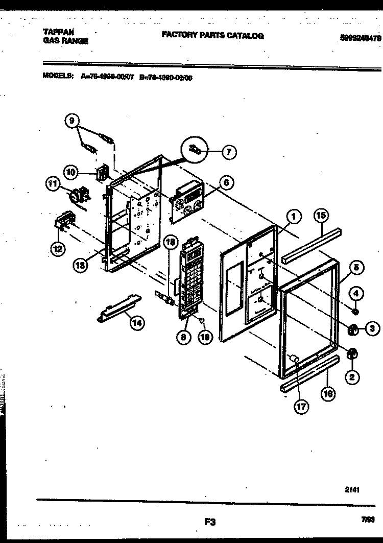 CONTROL PANEL Diagram and Parts List for 76-4960-23-08  Tappan Microwave Oven Combo