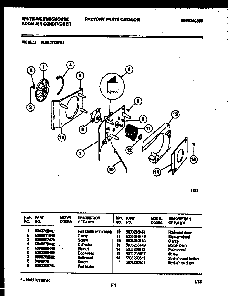 AIR HANDLING PARTS Diagram and Parts List for WAB077S7B1  Frigidaire Air Conditioner