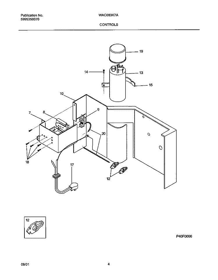 CONTROLS Diagram and Parts List for WAC083K7A1  Westinghouse Air Conditioner