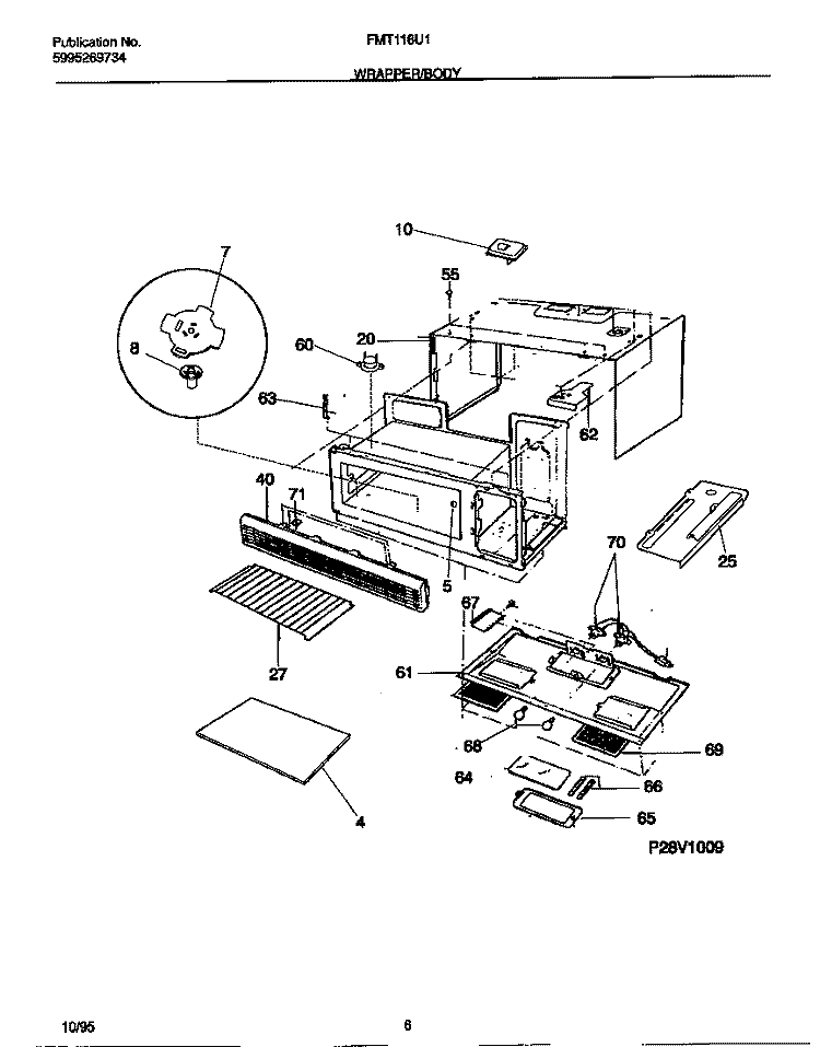 WRAPPER / BODY Diagram and Parts List for FMT116U1B0  Frigidaire Microwave