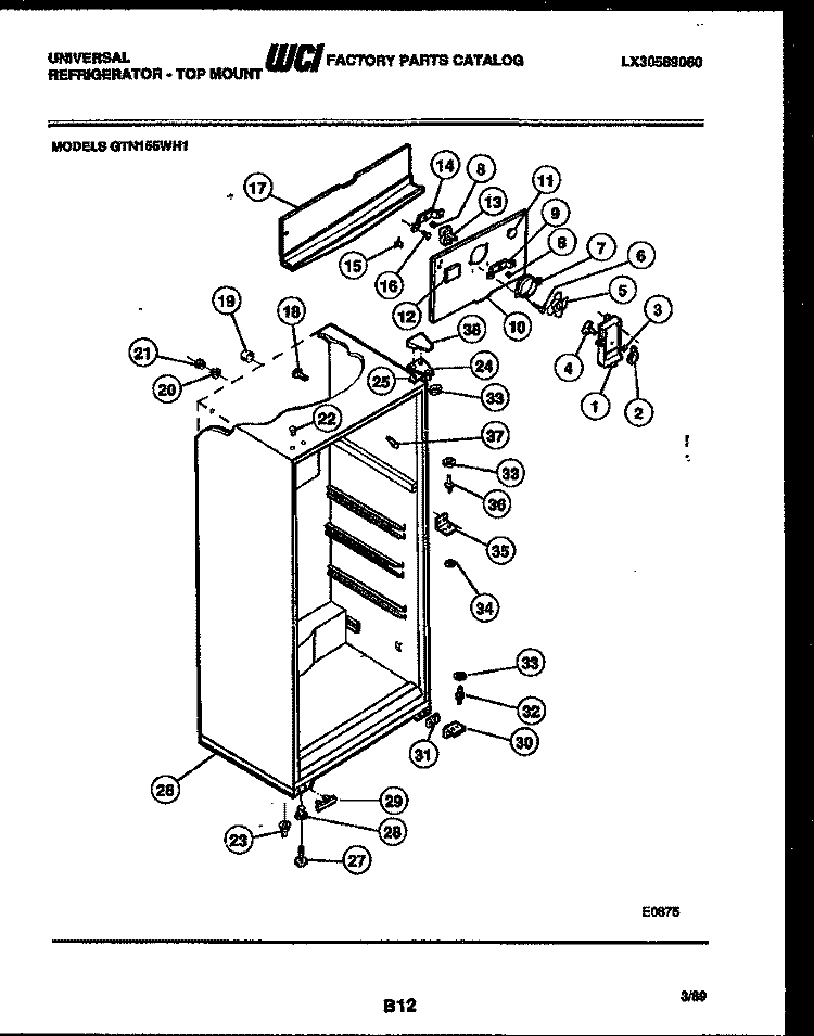 CABINET PARTS Diagram and Parts List for GTN155WHL1  Frigidaire Refrigerator