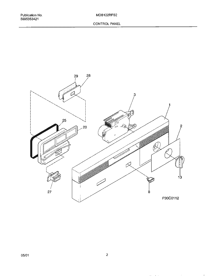 CONTROL PANEL Diagram and Parts List for MDB122RFS2  Uni Dishwasher