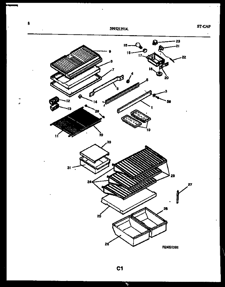 SHELVES AND SUPPORTS Diagram and Parts List for TSK210HN0T  Kelvinator Refrigerator