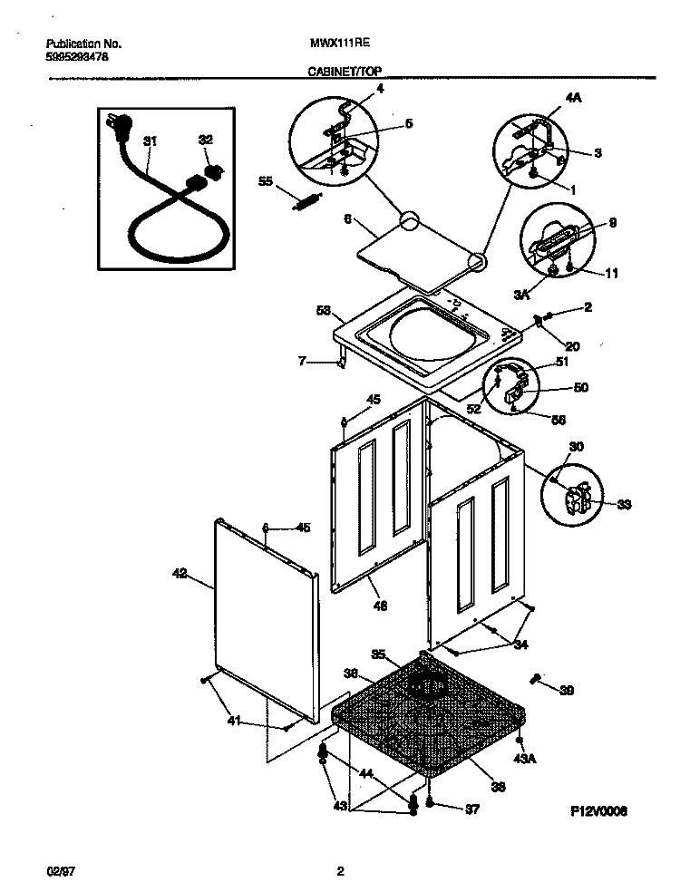 CABINET / TOP Diagram and Parts List for MWX111REW1  Frigidaire Washer