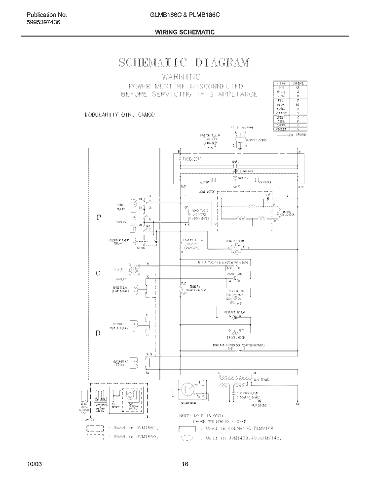 WIRING SCHEMATIC Diagram and Parts List for GLMB186CB1  Frigidaire Microwave