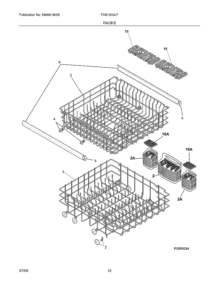 RACKS Diagram and Parts List for FDB1500LFQ2  Frigidaire Dishwasher