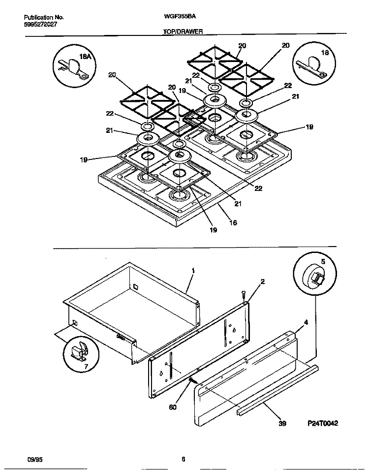 TOP / DRAWER Diagram and Parts List for WGF355BADC  Frigidaire Range