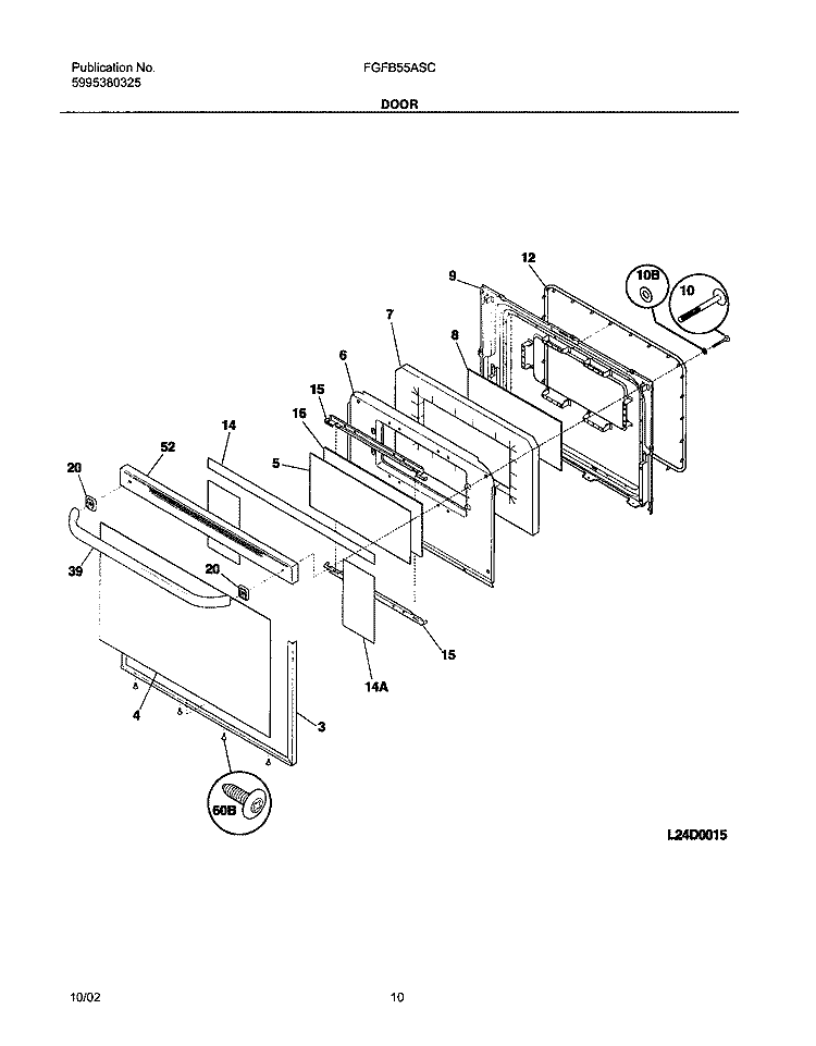 DOOR Diagram and Parts List for FGFB55ASC  Frigidaire Range