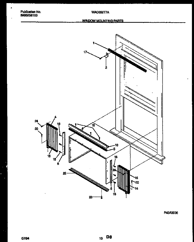WINDOW MOUNTING PARTS Diagram and Parts List for WAC052T7A3  Frigidaire Air Conditioner