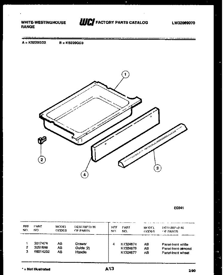 DRAWER PARTS Diagram and Parts List for KS220GDD2  Frigidaire Range