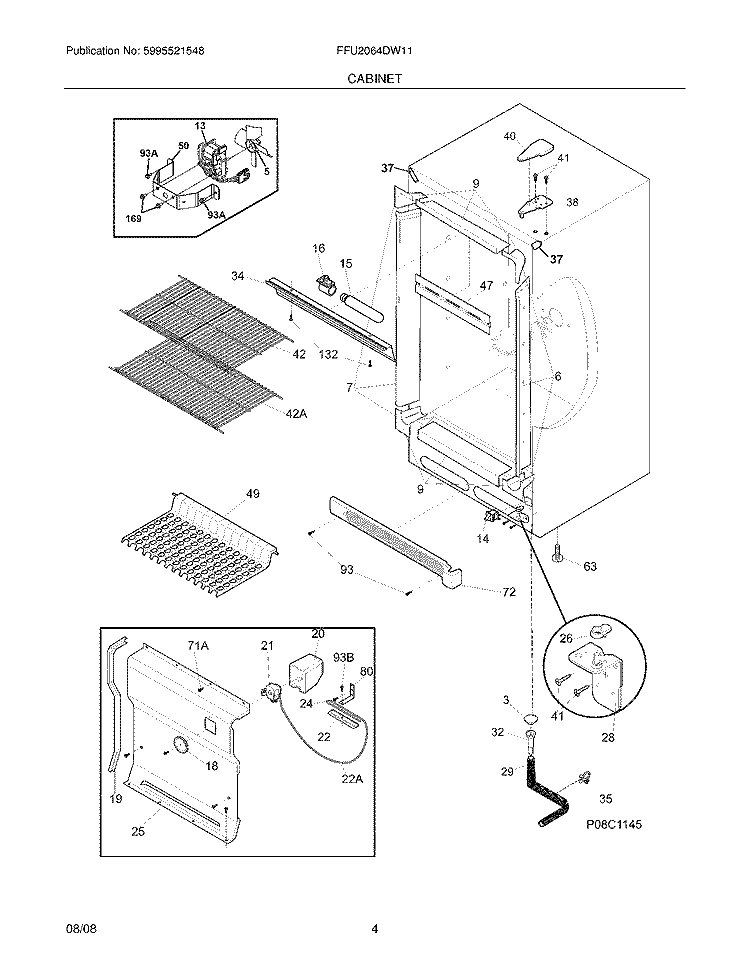 CABINET Diagram and Parts List for FFU2064DW11  Frigidaire Freezer