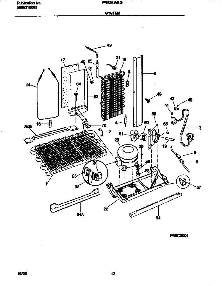 SYSTEM Diagram and Parts List for FRS24WSGW2  Frigidaire Refrigerator