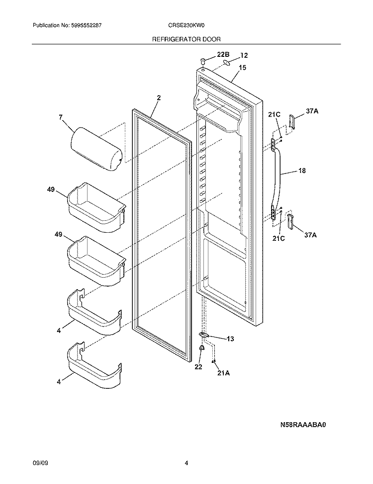 REFRIGERATOR DOOR Diagram and Parts List for CRSE230KW0  Frigidaire Refrigerator