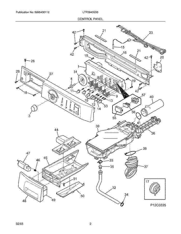 CONTROL PANEL Diagram and Parts List for LTF2940ES0  Frigidaire Washer