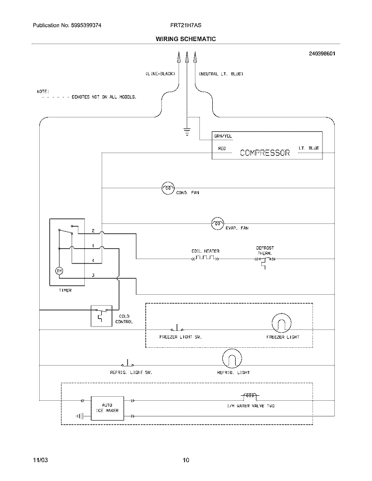 WIRING SCHEMATIC Diagram and Parts List for FRT21H7ASB4  Frigidaire Refrigerator