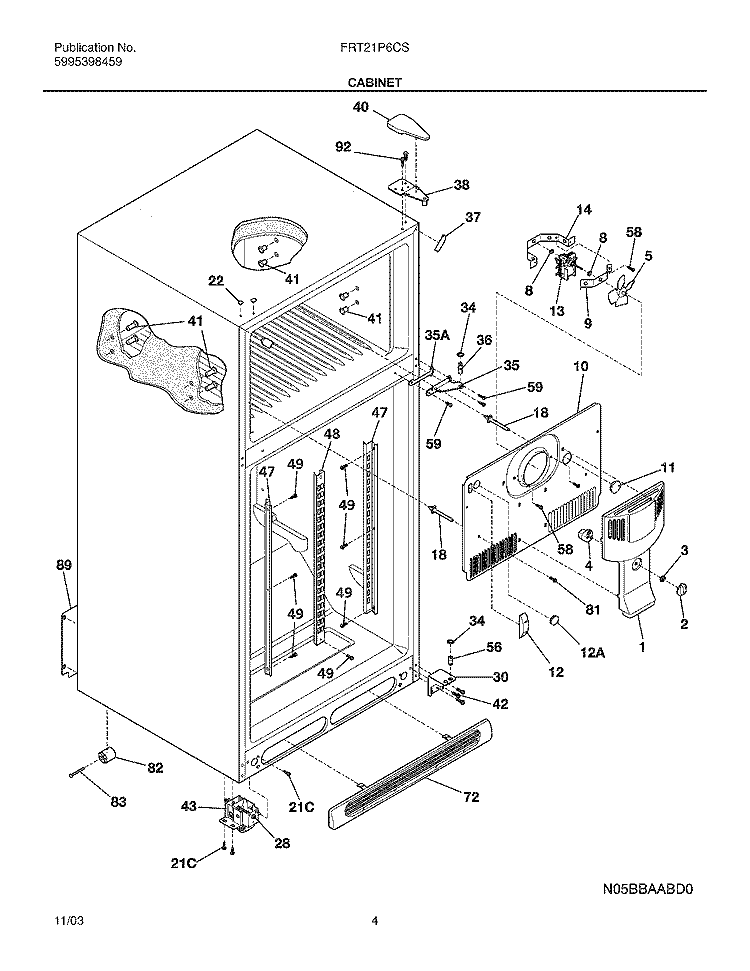 CABINET Diagram and Parts List for FRT21P6CSB1  Frigidaire Refrigerator