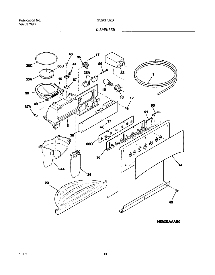 DISPENSER Diagram and Parts List for GS26HSZBC2  Frigidaire Refrigerator