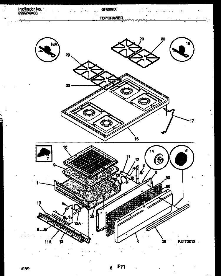 COOKTOP AND BROILER DRAWER PARTS Diagram and Parts List for GF630RXD4  Frigidaire Range