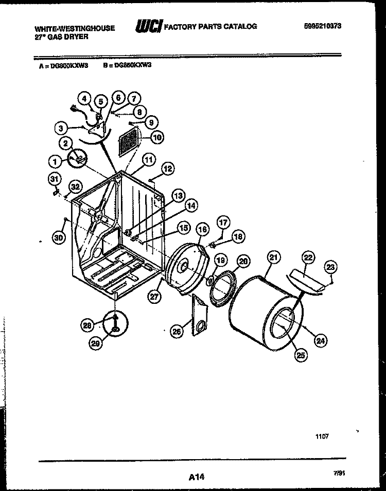 CABINET AND COMPONENT PARTS Diagram and Parts List for DG650KXW3  Frigidaire Dryer
