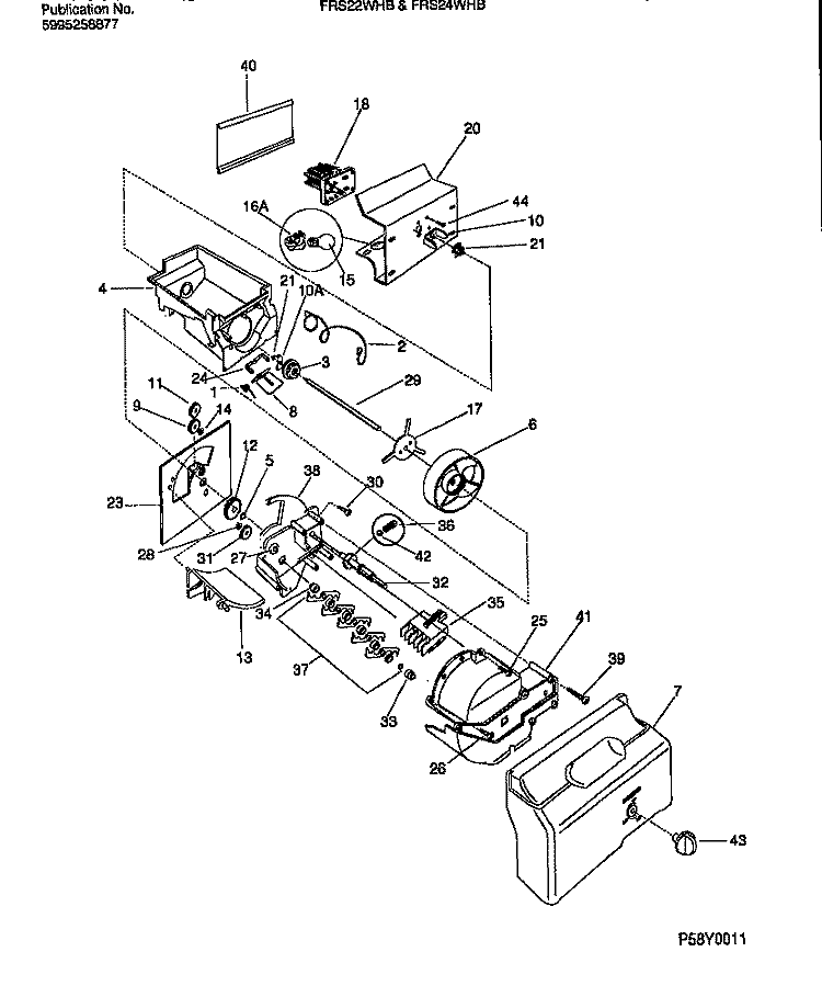 ICE CONTAINER & DISPENSER DRIVE Diagram and Parts List for FRS22WHBD0  Frigidaire Refrigerator