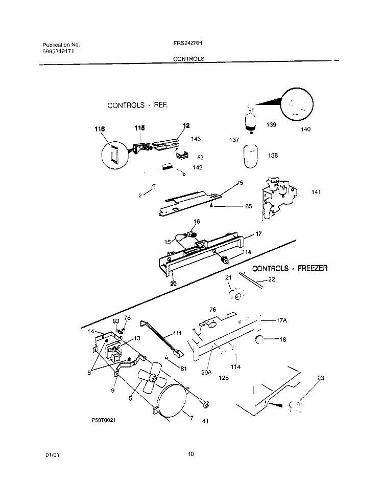 CONTROLS Diagram and Parts List for FRS24ZRHB5  Frigidaire Refrigerator