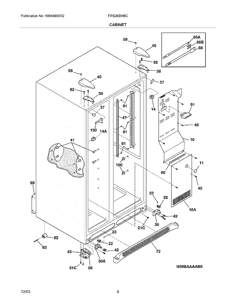 CABINET Diagram and Parts List for FRS26BH6CQ3  Frigidaire Refrigerator