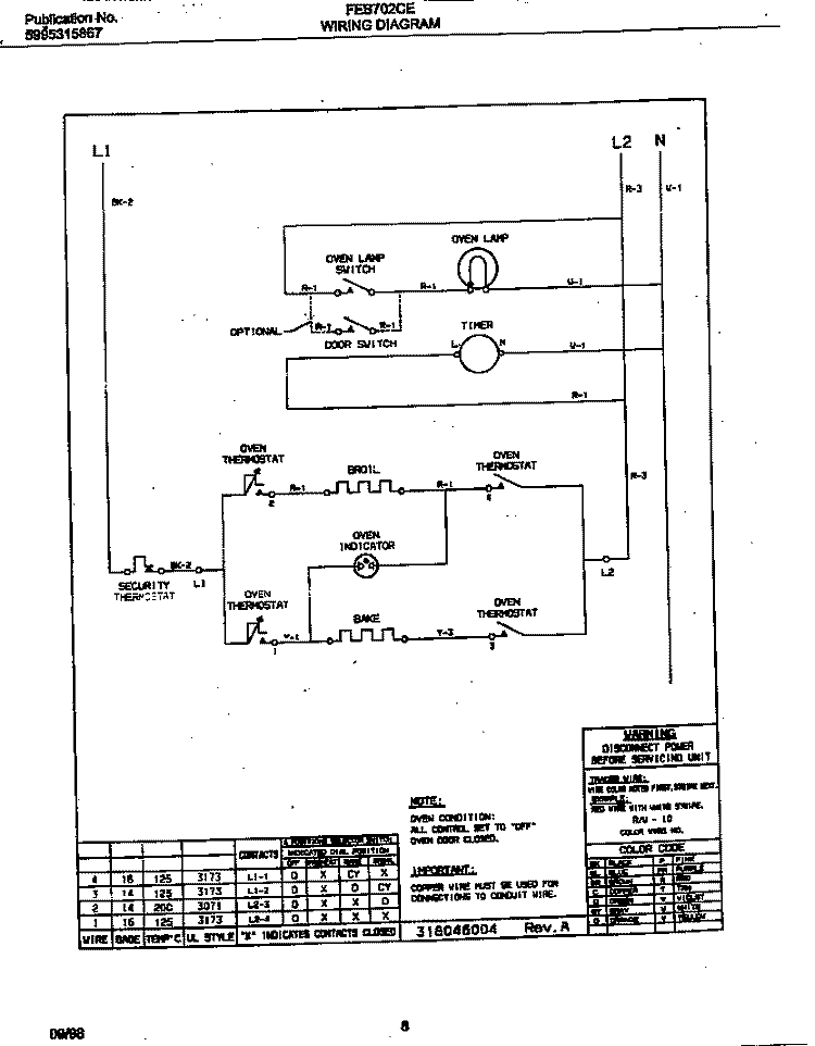 WIRING DIAGRAM Diagram and Parts List for FEB702CEBF  Frigidaire Wall Oven