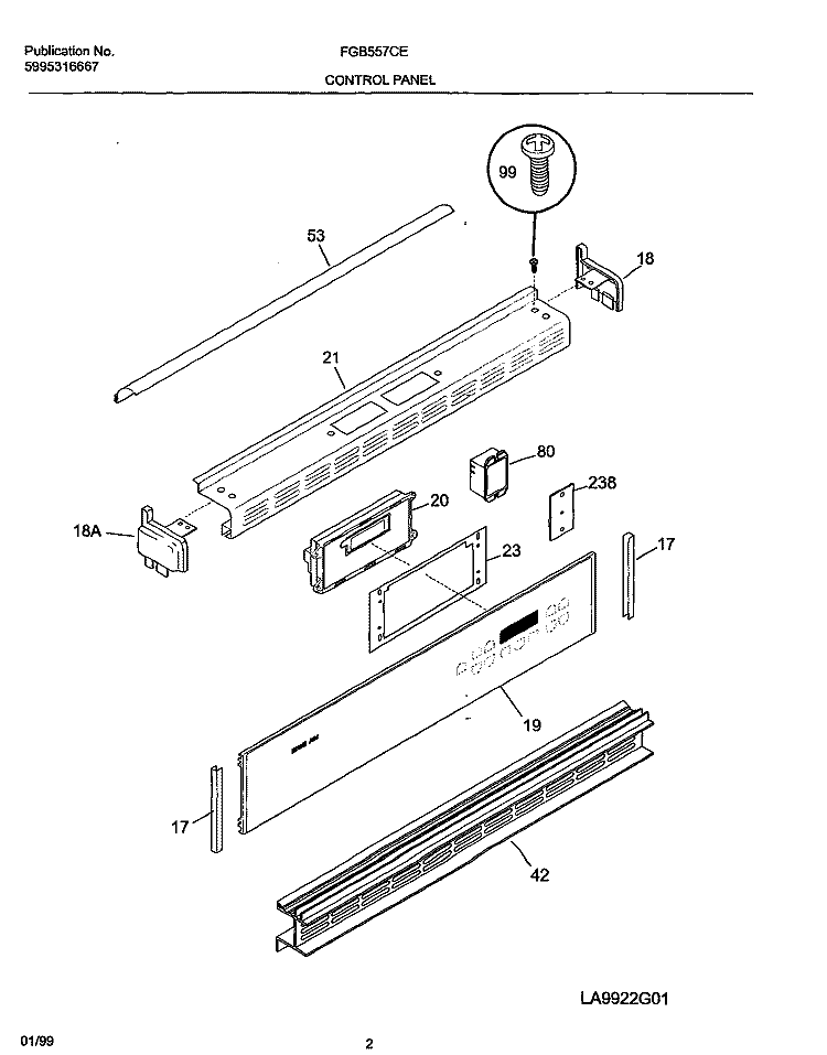 CONTROL PANEL Diagram and Parts List for FGB557CEBF  Frigidaire Wall Oven