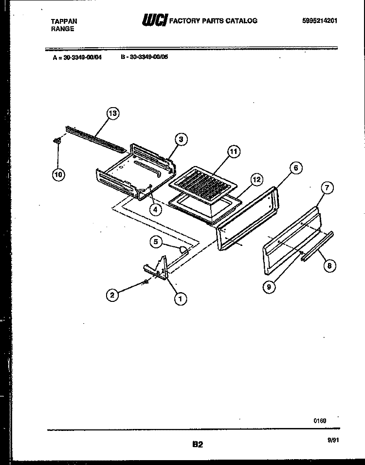 BROILER DRAWER PARTS Diagram and Parts List for 30-3349-00-05  Tappan Range