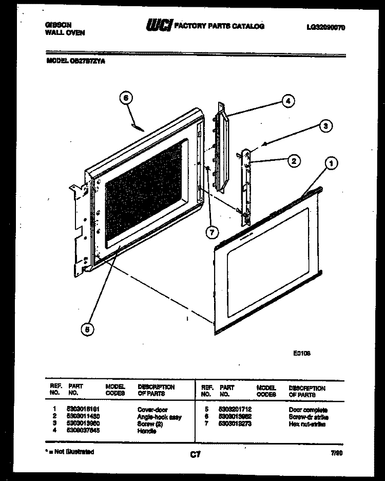 DOOR PARTS Diagram and Parts List for OB27S7ZYA  Gibson Microwave Oven Combo