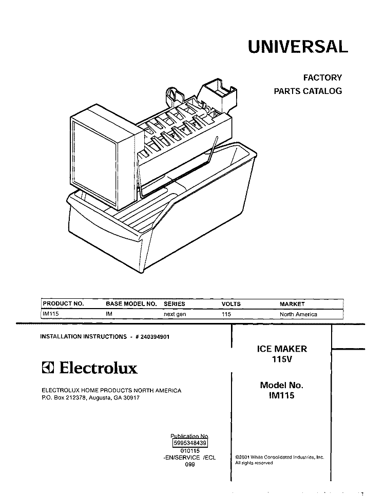 COVER Diagram and Parts List for IM115  Uni Ice Maker