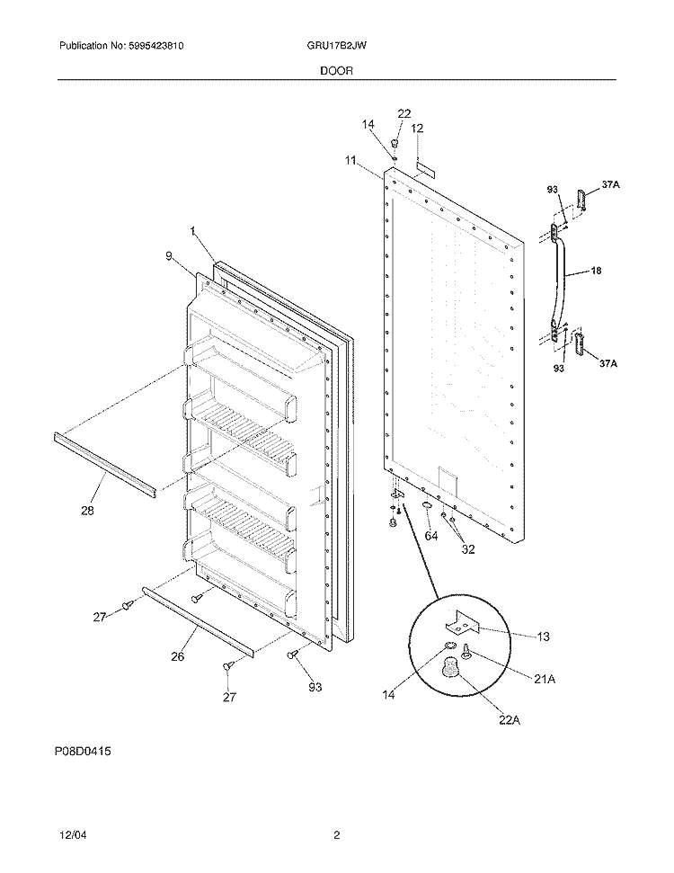 DOOR Diagram and Parts List for GRU17B2JW8  Gibson Refrigerator