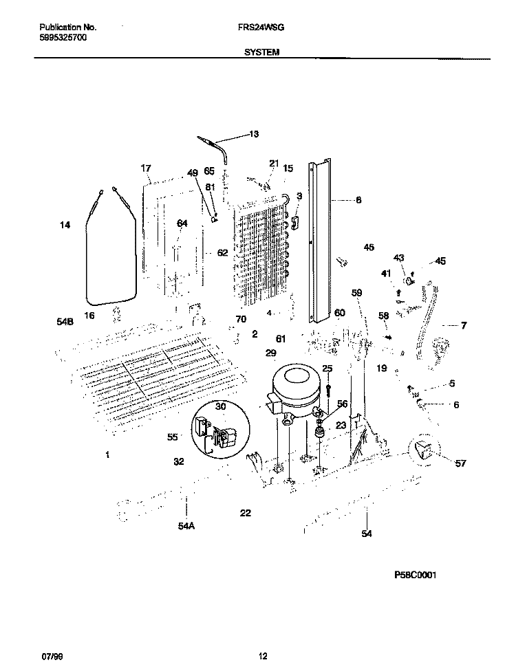 SYSTEM Diagram and Parts List for FRS24WSGW5  Frigidaire Refrigerator