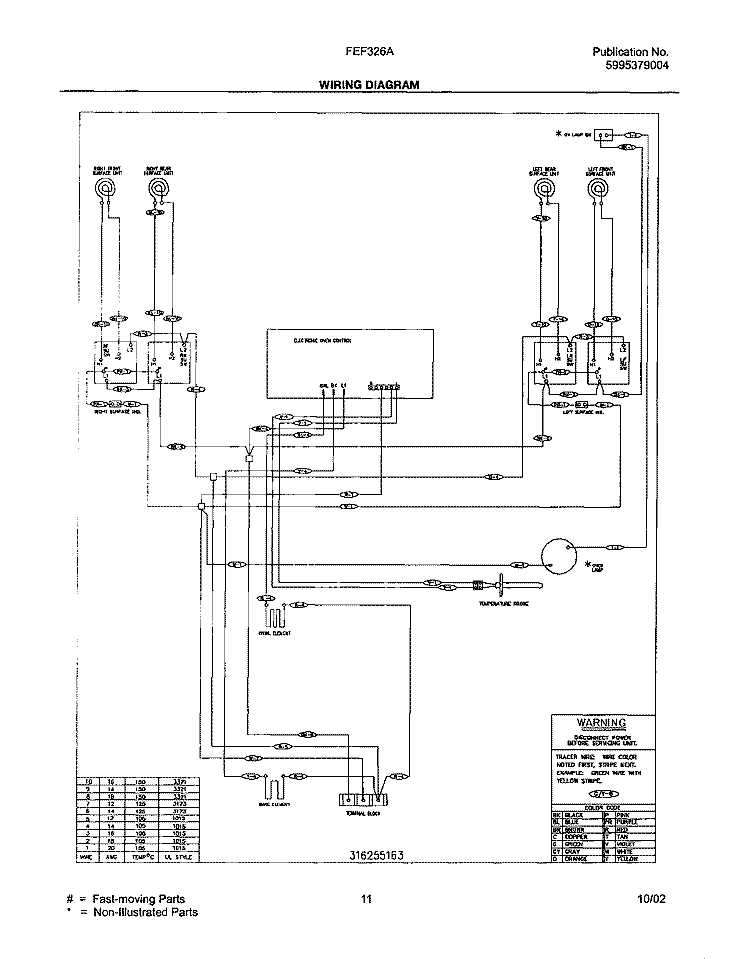 WIRING DIAGRAM Diagram and Parts List for FEF326AWC  Frigidaire Range