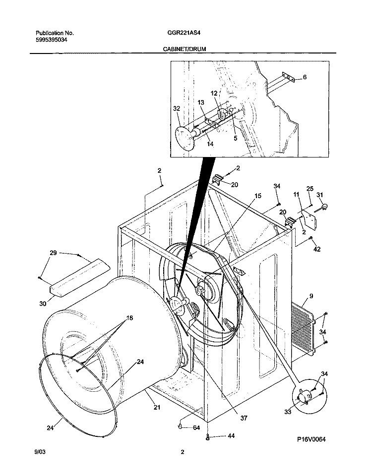 CABINET / DRUM Diagram and Parts List for GGR221AS4  Gibson Dryer