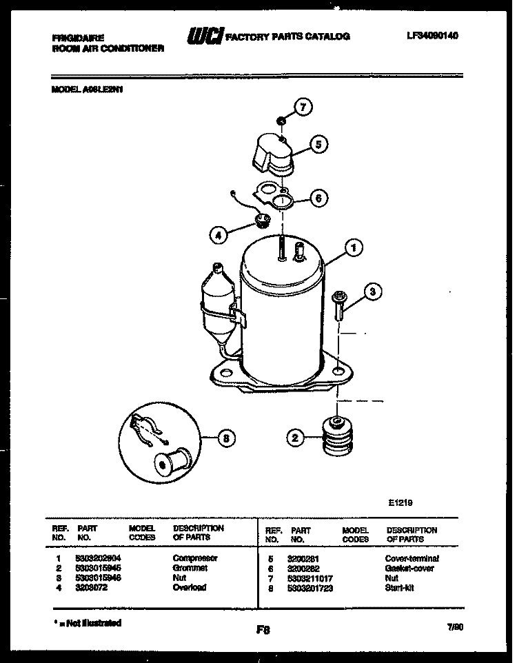 COMPRESSOR PARTS Diagram and Parts List for A08LE2N1  Frigidaire Air Conditioner