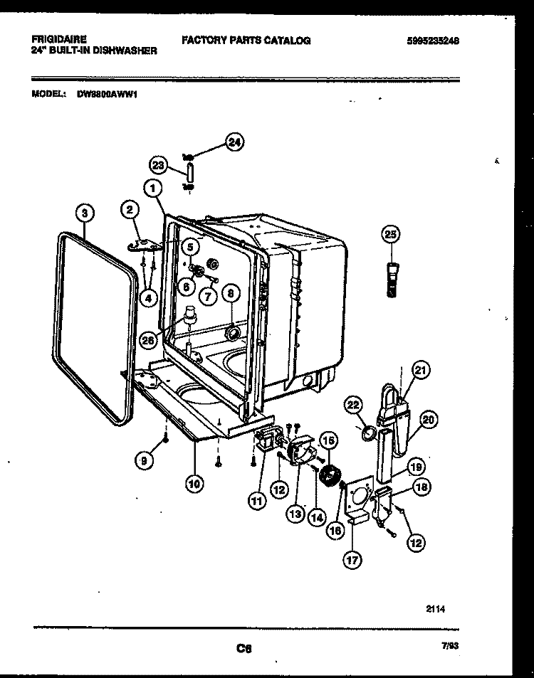TUB AND FRAME PARTS Diagram and Parts List for DW8800AWW1  Frigidaire Dishwasher