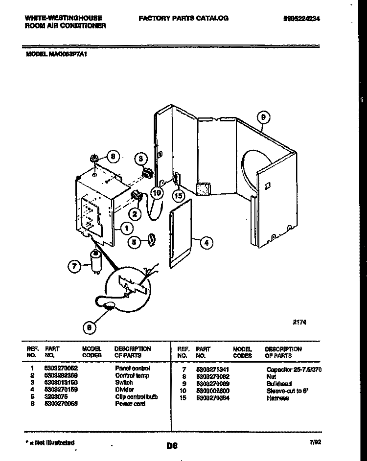 ELECTRICAL PARTS Diagram and Parts List for MAC063P7A1  Frigidaire Air Conditioner