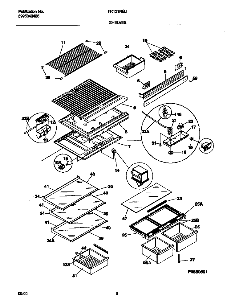 SHELVES Diagram and Parts List for FRT21NGJB3  Frigidaire Refrigerator